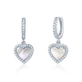 Sterling Silver Heart Dangle Earrings Mother of Pearl Simulated Diamonds Outline for Girls