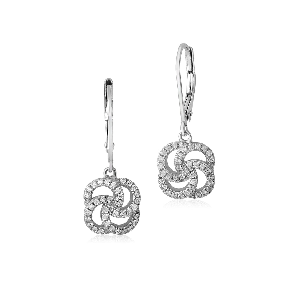 Sterling Silver 925 Pave CZ Floral Pinwheel Eternal Star Leverback Earrings Dangle