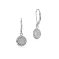 Sterling Silver 925 Pave CZ Large Round Disc with Border Leverback Earrings Dangle