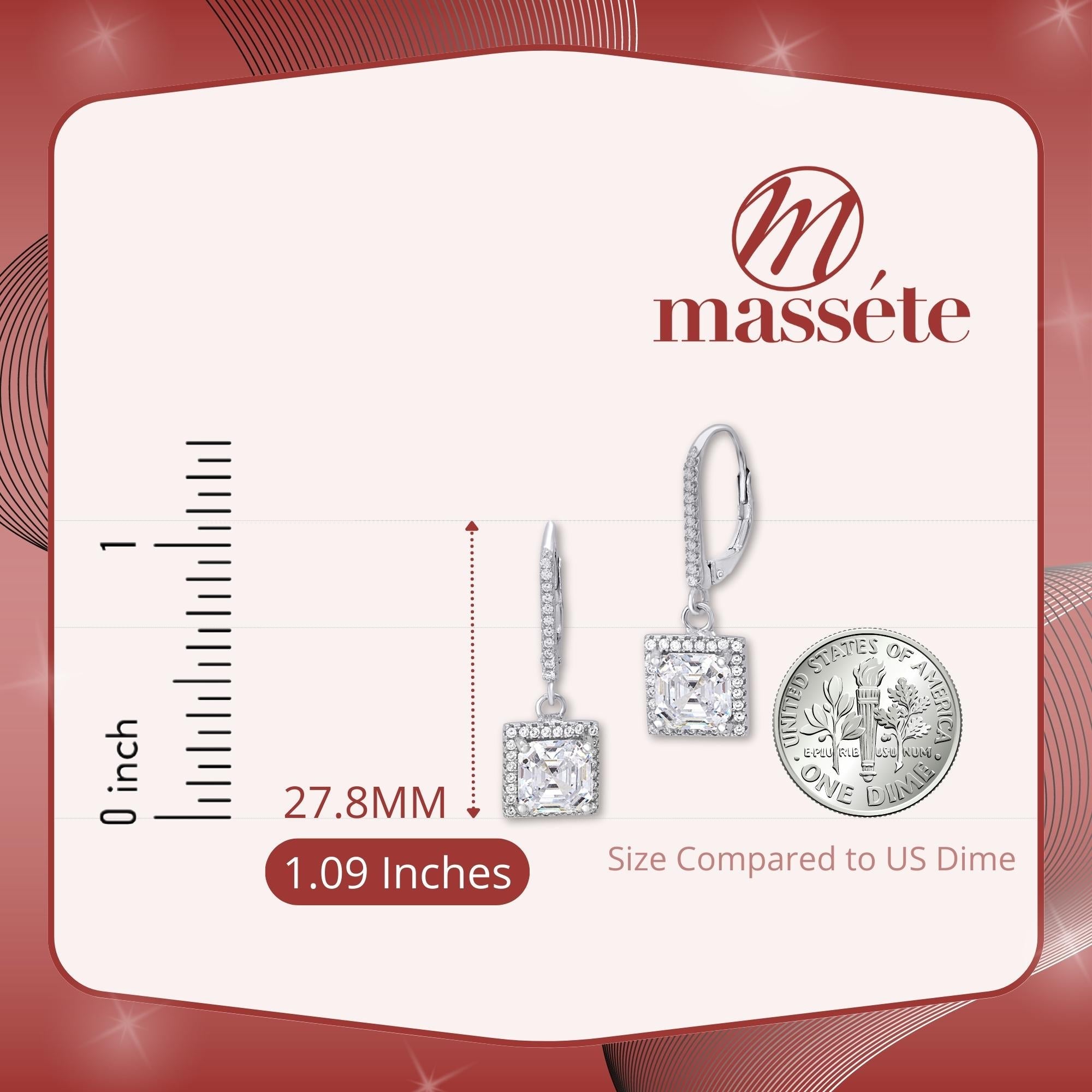 Sterling Silver 925 Simulated Diamond Square Asscher Cut Halo Leverback Earrings Dangle