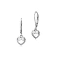 Sterling Silver 925 Pave CZ Open Heart Outline with Bow Leverback Earrings Dangle