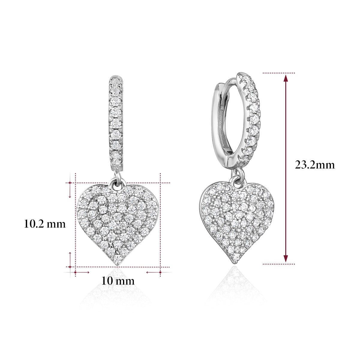 Sterling Silver Earrings for Girls Heart on Hoop with Sparkly Pave Set Simulated Diamonds