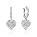 Sterling Silver Earrings for Girls Heart on Hoop with Sparkly Pave Set Simulated Diamonds