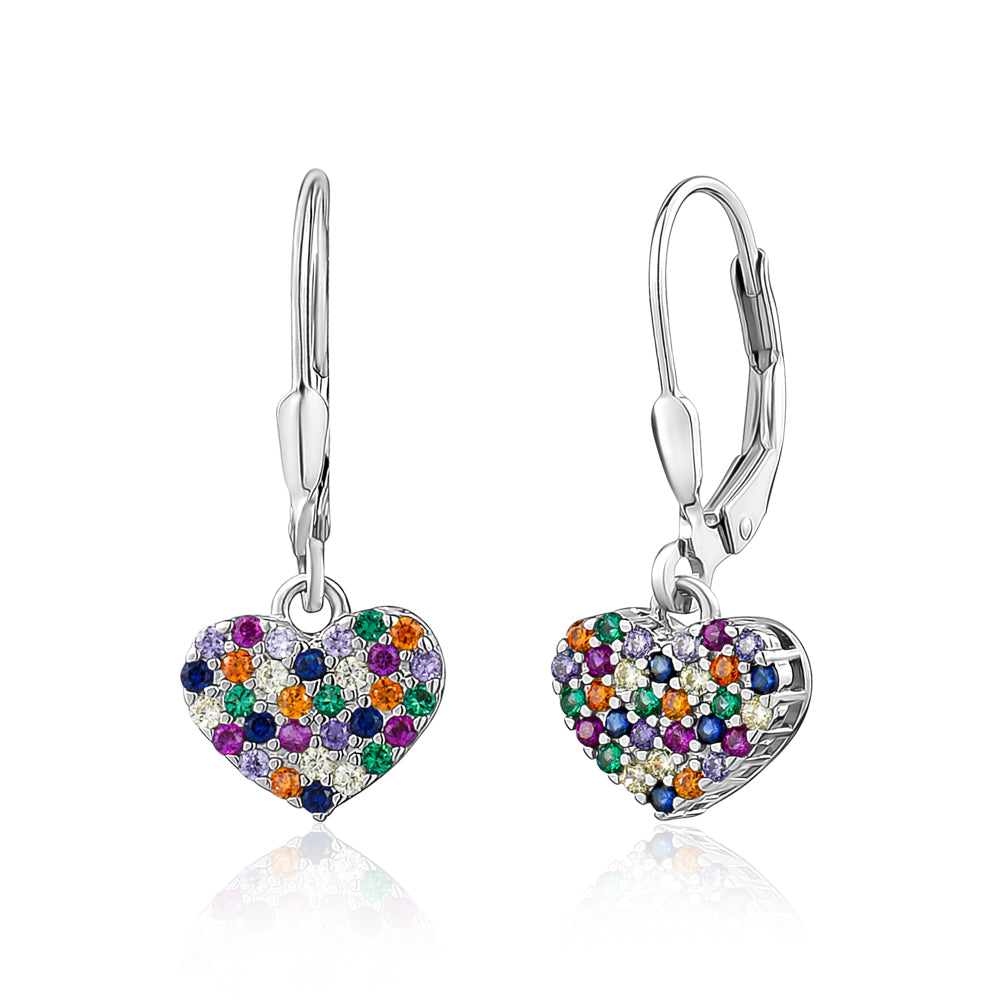 Sterling Silver Heart Leverback Dangle Earrings Multi Colors for Girls