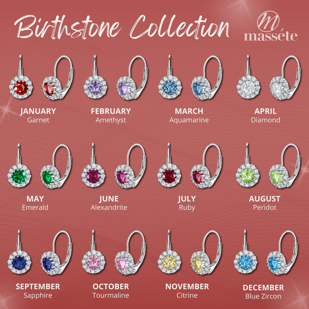 Sterling Silver Halo Leverback Earrings for Women and Girls Brilliant Simulated Birthstones | Choose From 12 Colors