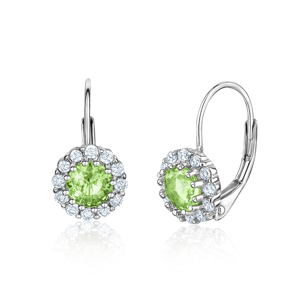 Sterling Silver Halo Leverback Earrings for Women and Girls Brilliant Simulated Birthstones | Choose From 12 Colors