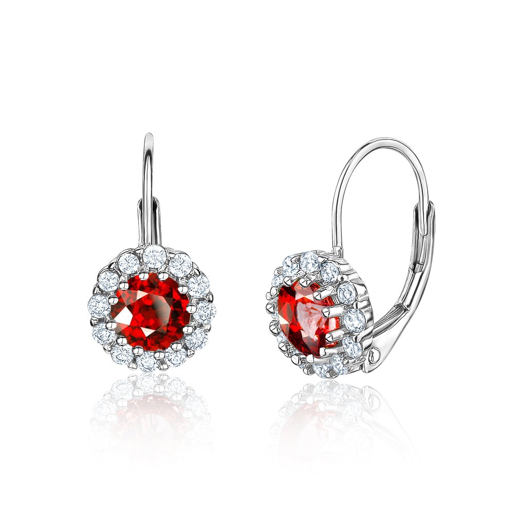Sterling Silver Halo Leverback Earrings for Women and Girls Brilliant Simulated Birthstones | Choose From 12 Colors