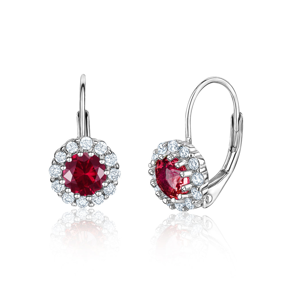 Sterling Silver Halo Leverback Earrings for Women and Girls Brilliant Simulated Birthstones | Choose From 12 Colors