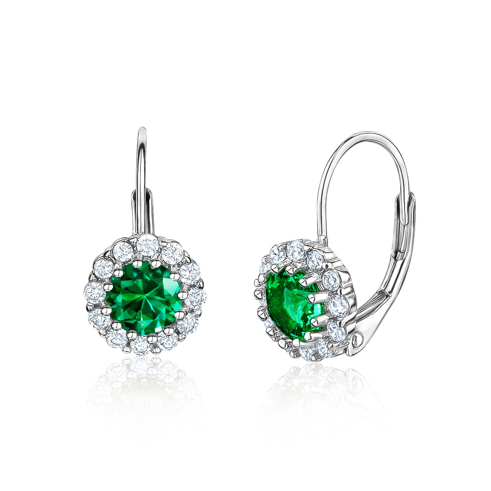 Sterling Silver Halo Leverback Earrings for Women and Girls Brilliant Simulated Birthstones | Choose From 12 Colors