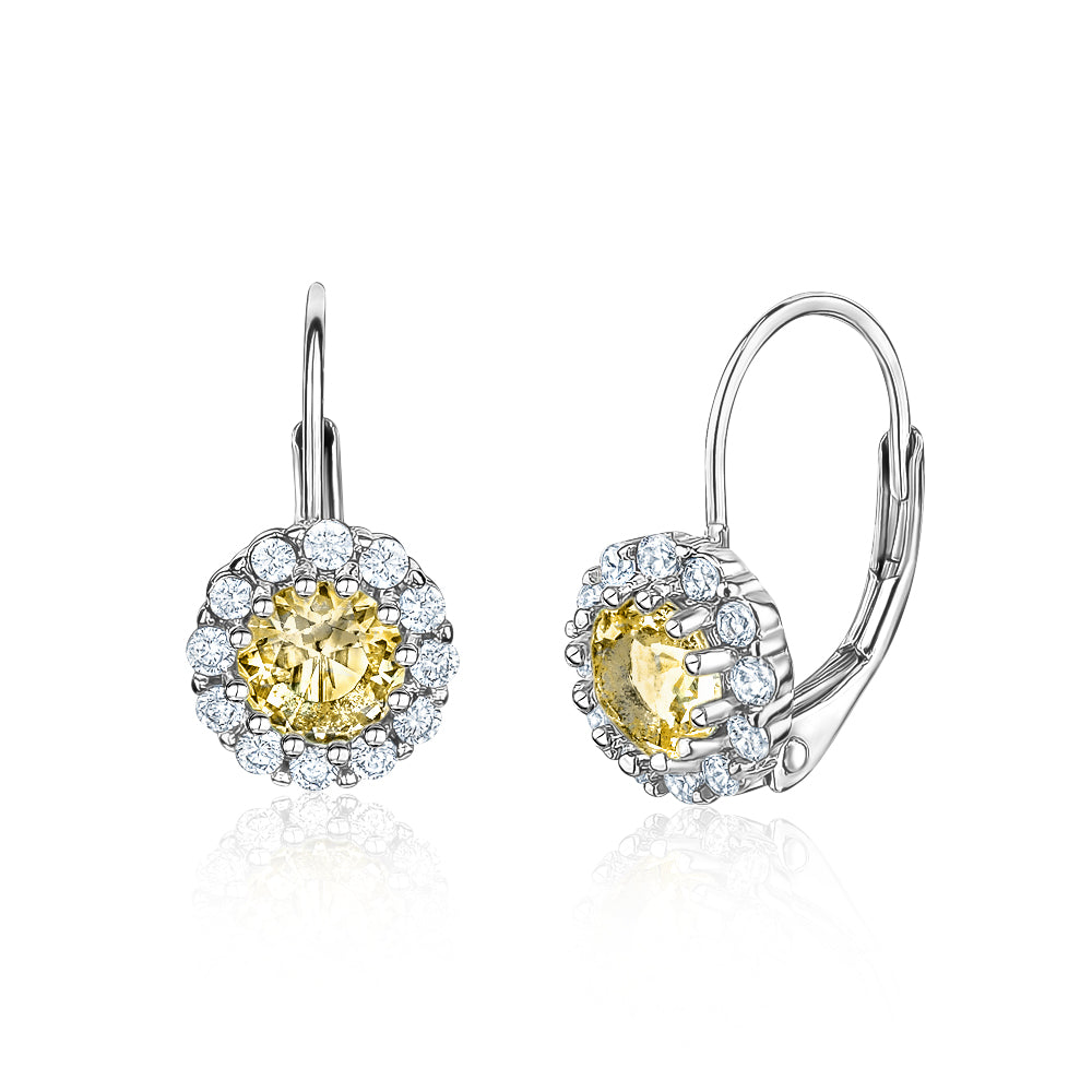 Sterling Silver Halo Leverback Earrings for Women and Girls Brilliant Simulated Birthstones | Choose From 12 Colors