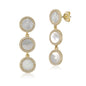 Sterling Silver Yellow Gold Plated CZ Mother of Pearl Triple Round Disc Long Dangle Post Earrings