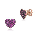 Massete Sterling Silver Rose Gold Plated Black Rhodium Pink CZ Pave Heart Stud Post Earrings