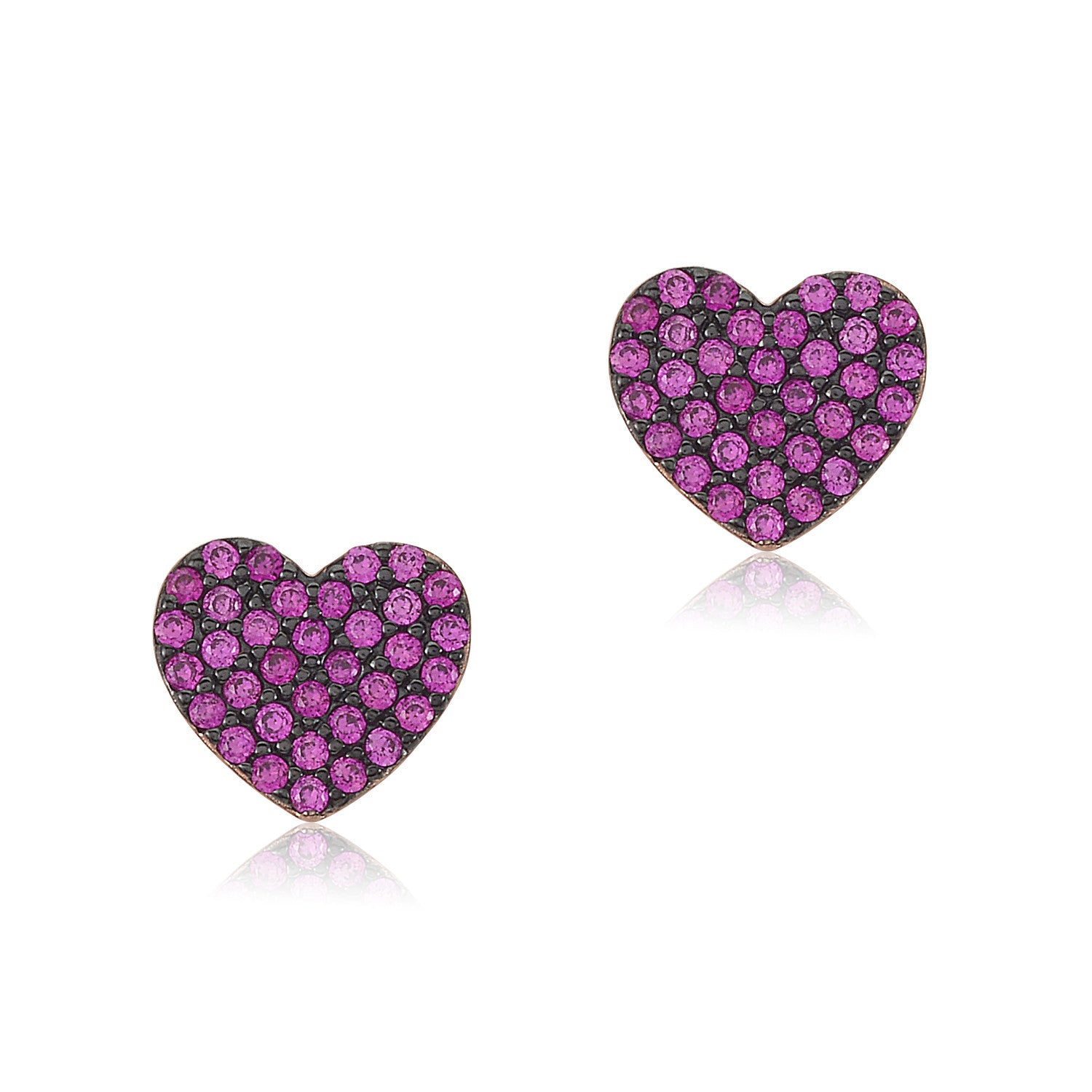 Massete Sterling Silver Rose Gold Plated Black Rhodium Pink CZ Pave Heart Stud Post Earrings