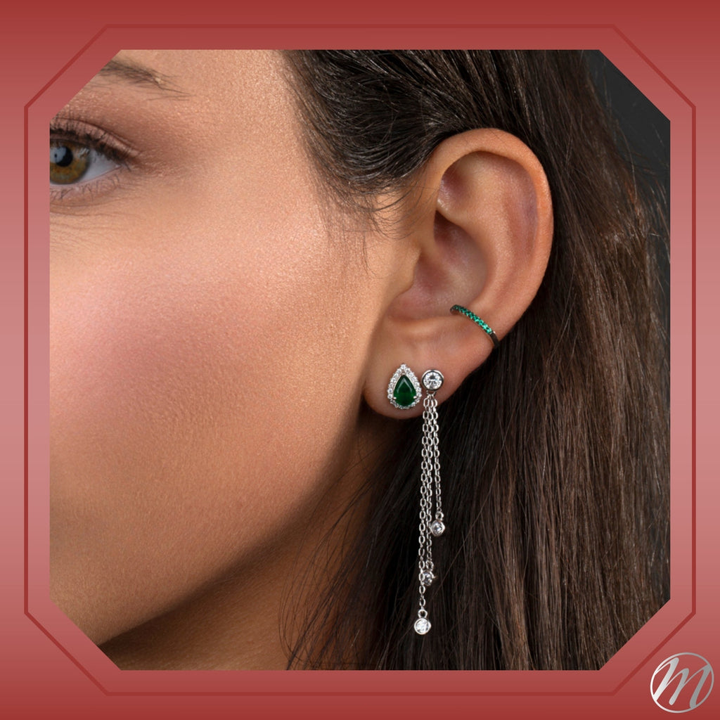 Sterling Silver Pear Halo Earring Studs for Women and Girls Simulated Birthstone Earrings