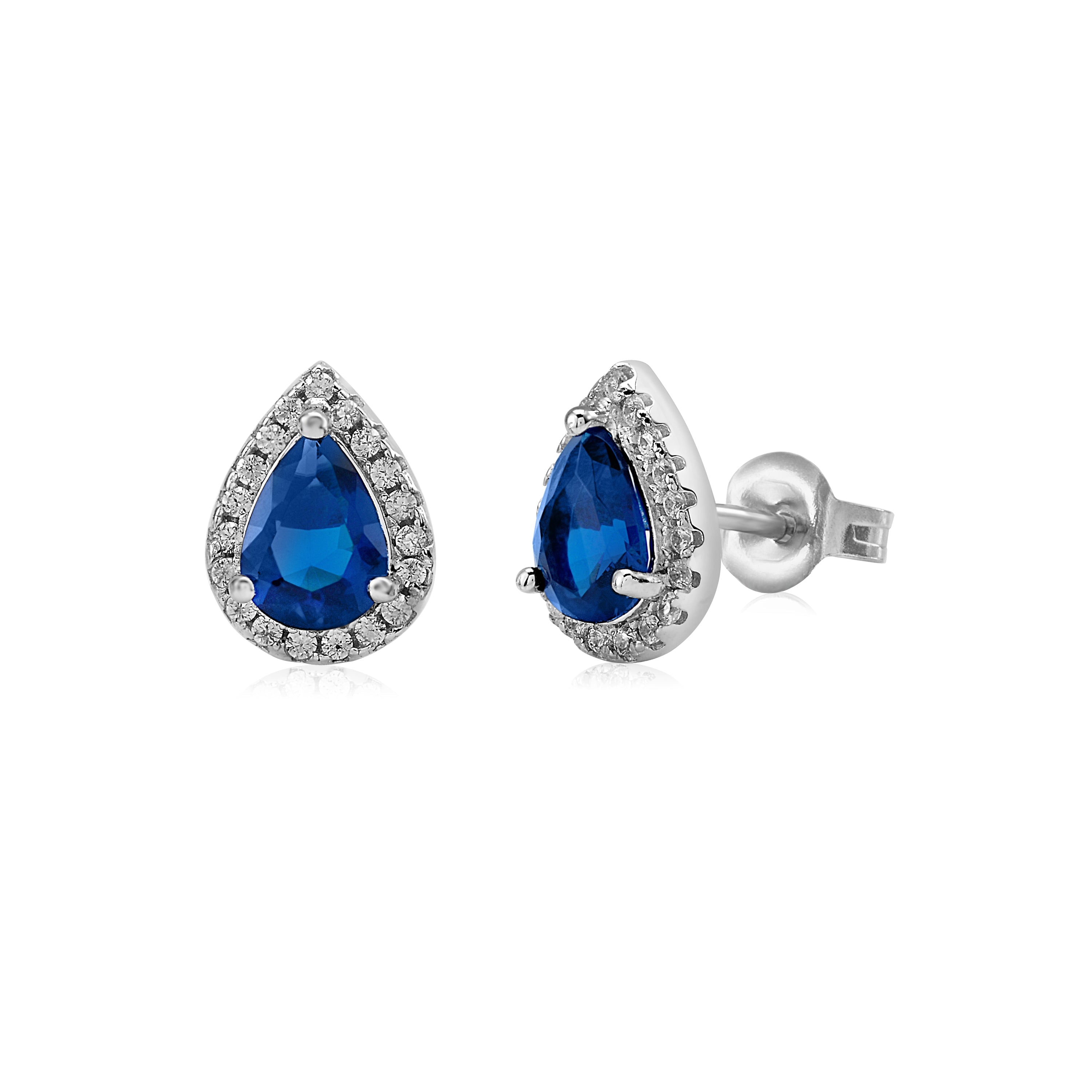 Sterling Silver Pear Halo Earring Studs for Women and Girls Simulated Birthstone Earrings
