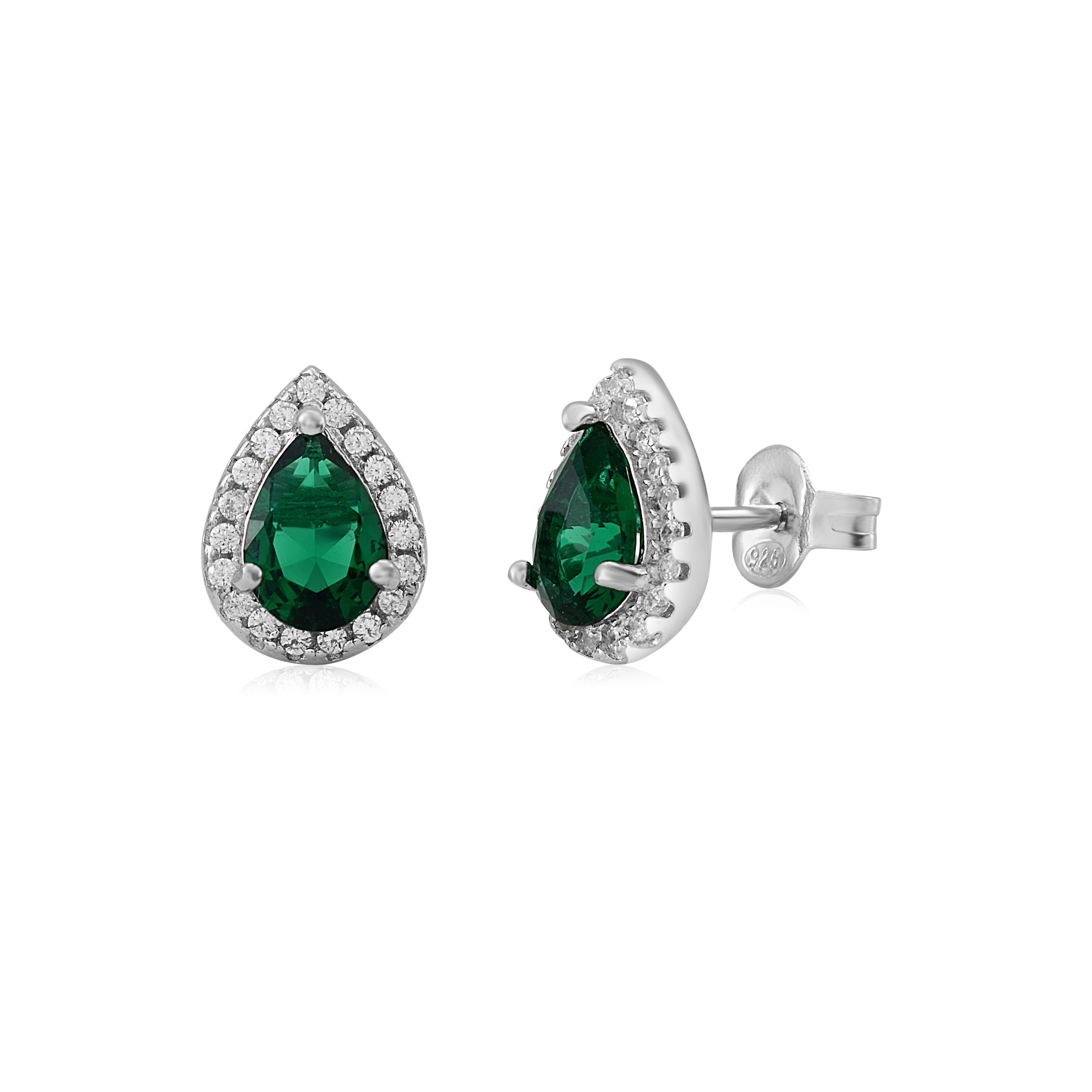 Sterling Silver Pear Halo Earring Studs for Women and Girls Simulated Birthstone Earrings