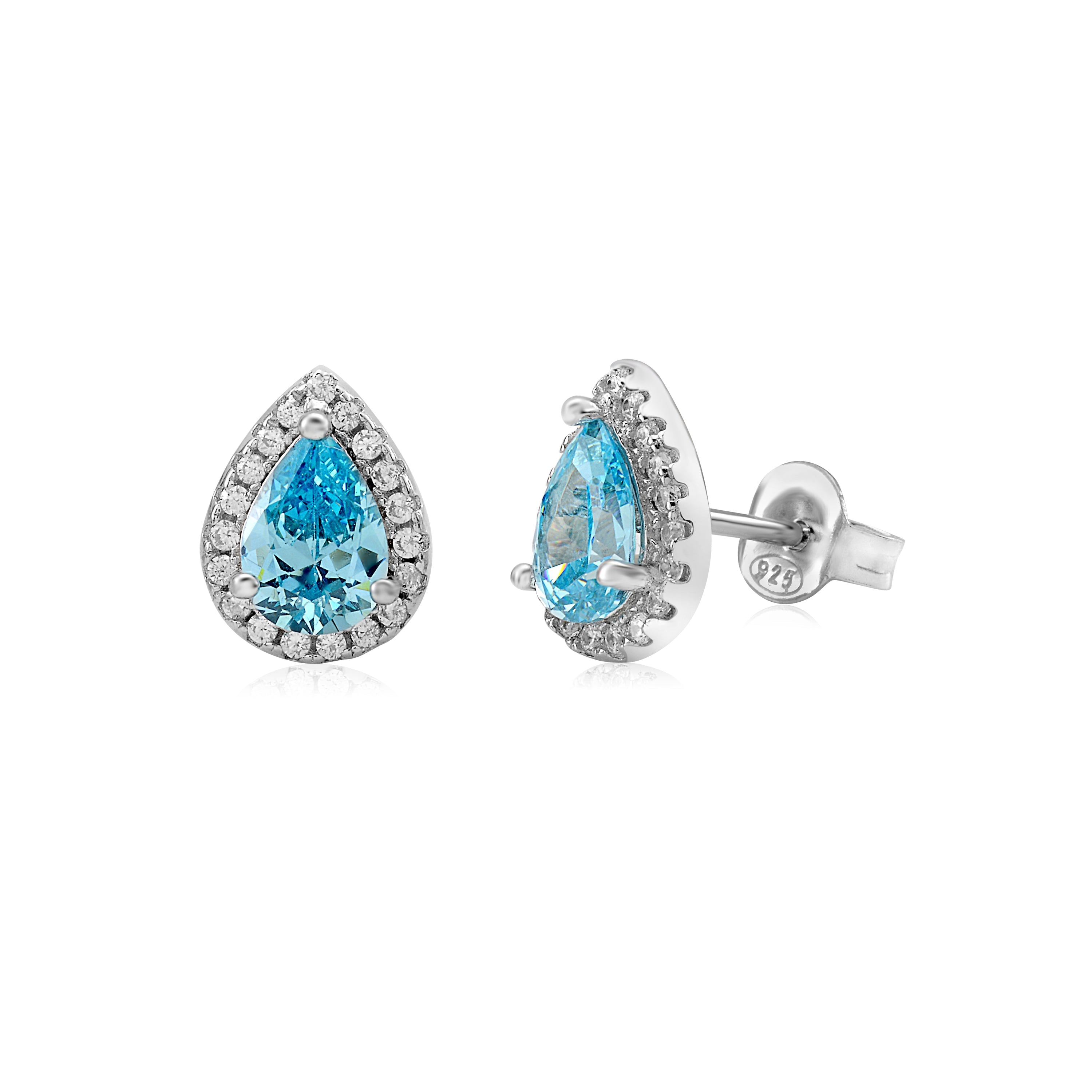 Sterling Silver Pear Halo Earring Studs for Women and Girls Simulated Birthstone Earrings