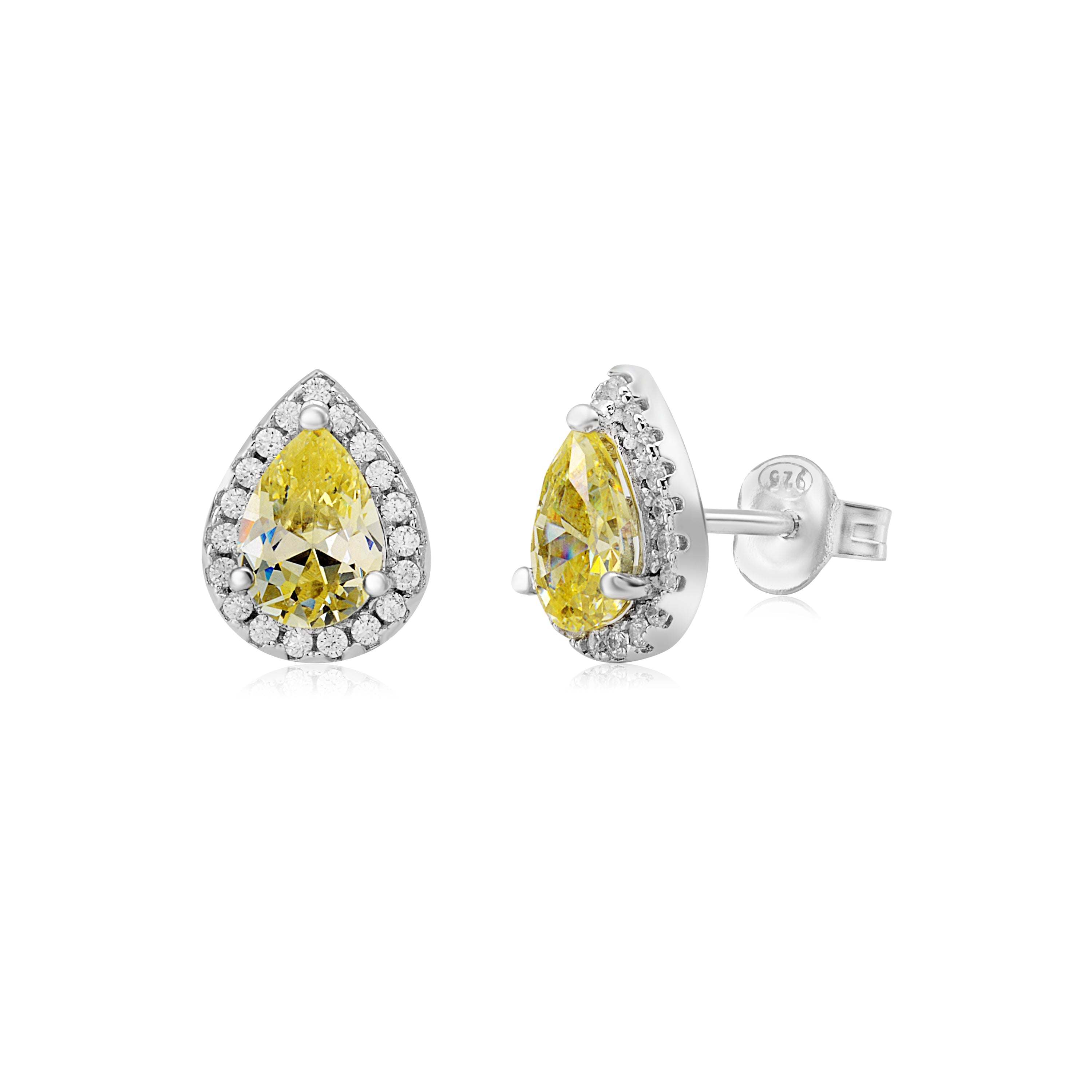 Sterling Silver Pear Halo Earring Studs for Women and Girls Simulated Birthstone Earrings