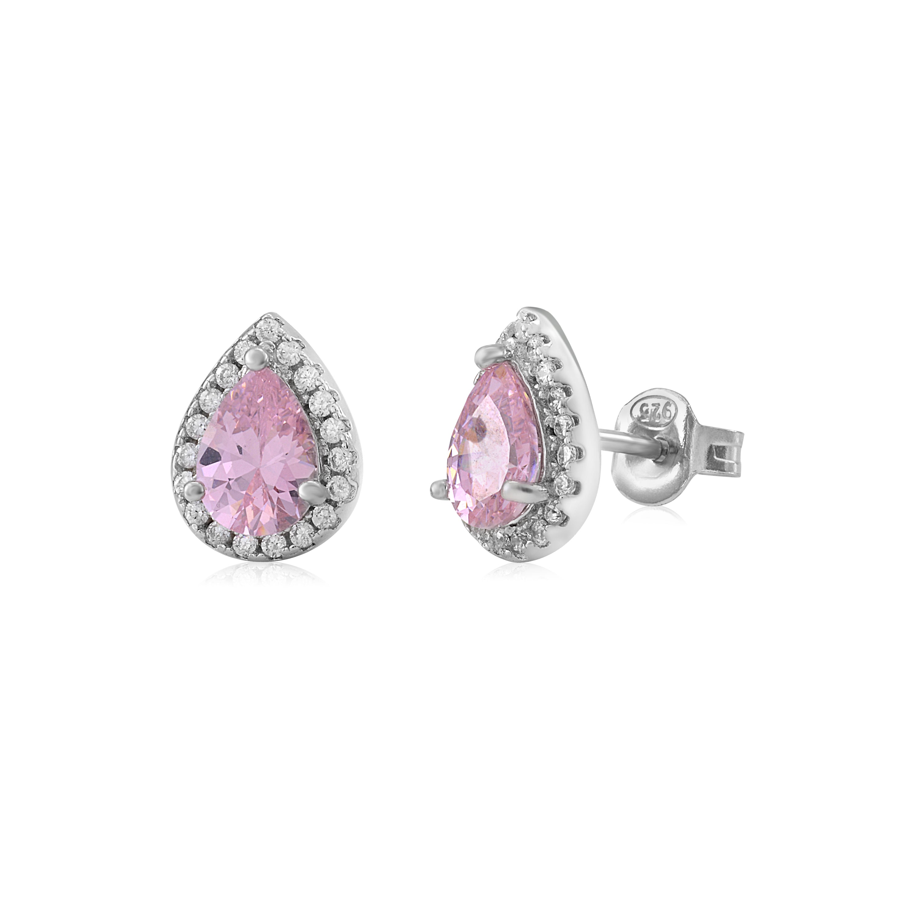 Sterling Silver Pear Halo Earring Studs for Women and Girls Simulated Birthstone Earrings
