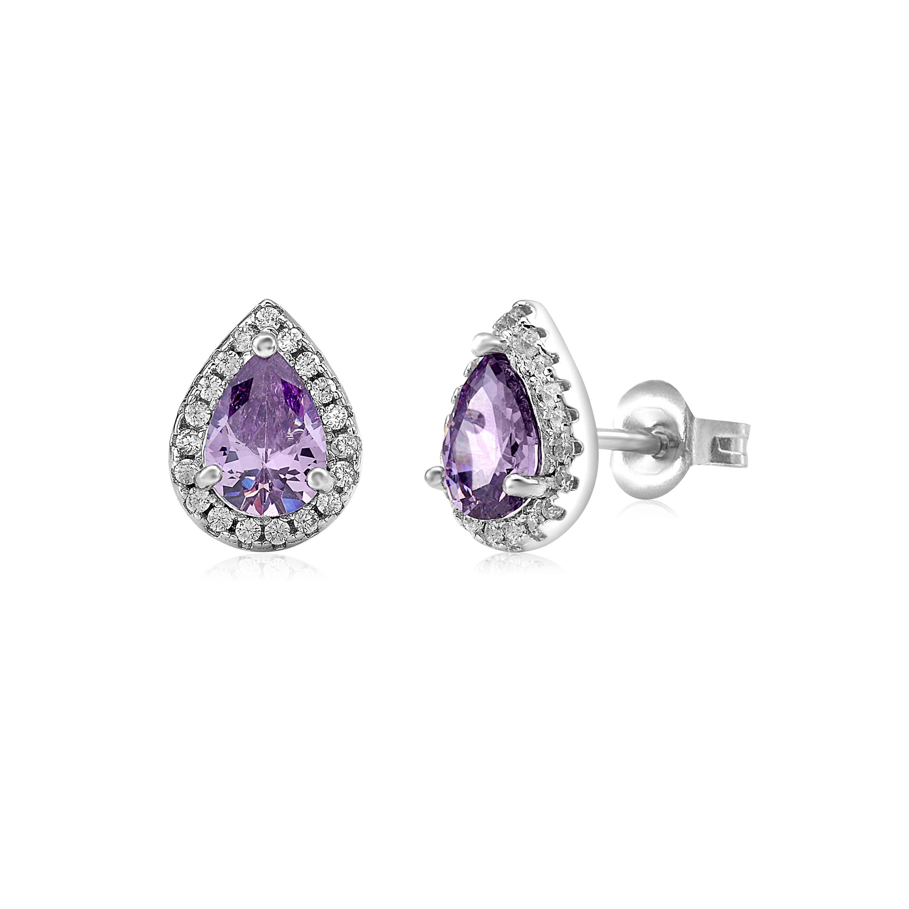 Sterling Silver Pear Halo Earring Studs for Women and Girls Simulated Birthstone Earrings