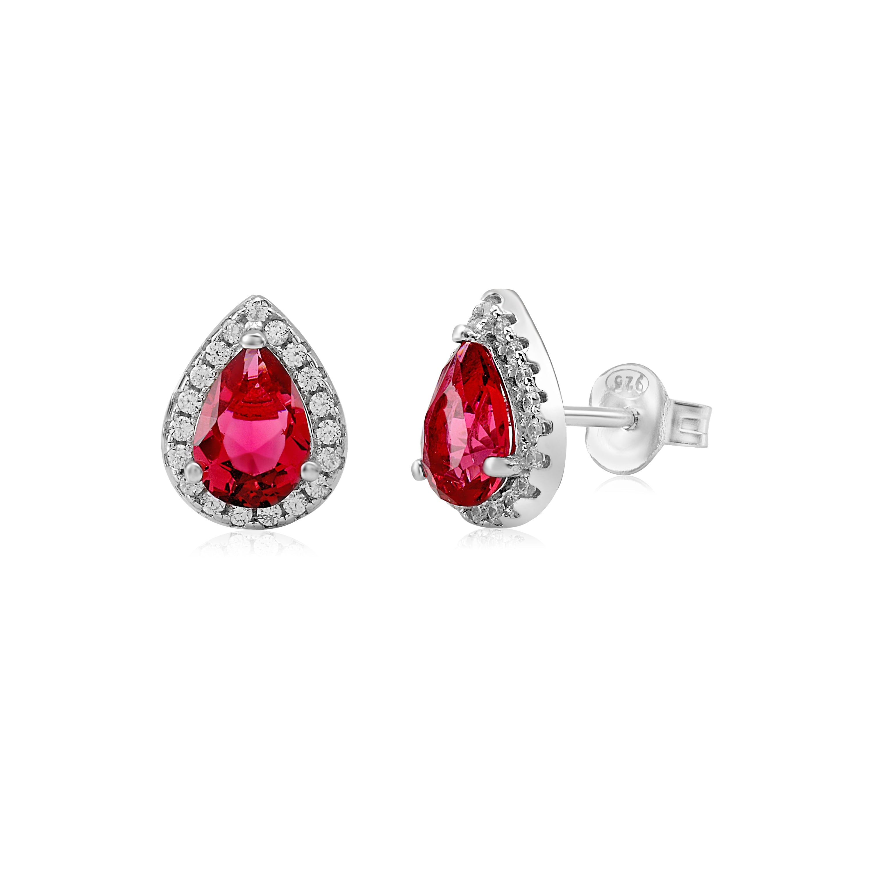 Sterling Silver Pear Halo Earring Studs for Women and Girls Simulated Birthstone Earrings