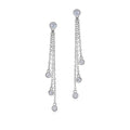 Sterling Silver 925 Triple Strand Long Drop Post Earrings with Bezel Set Simulated Diamonds