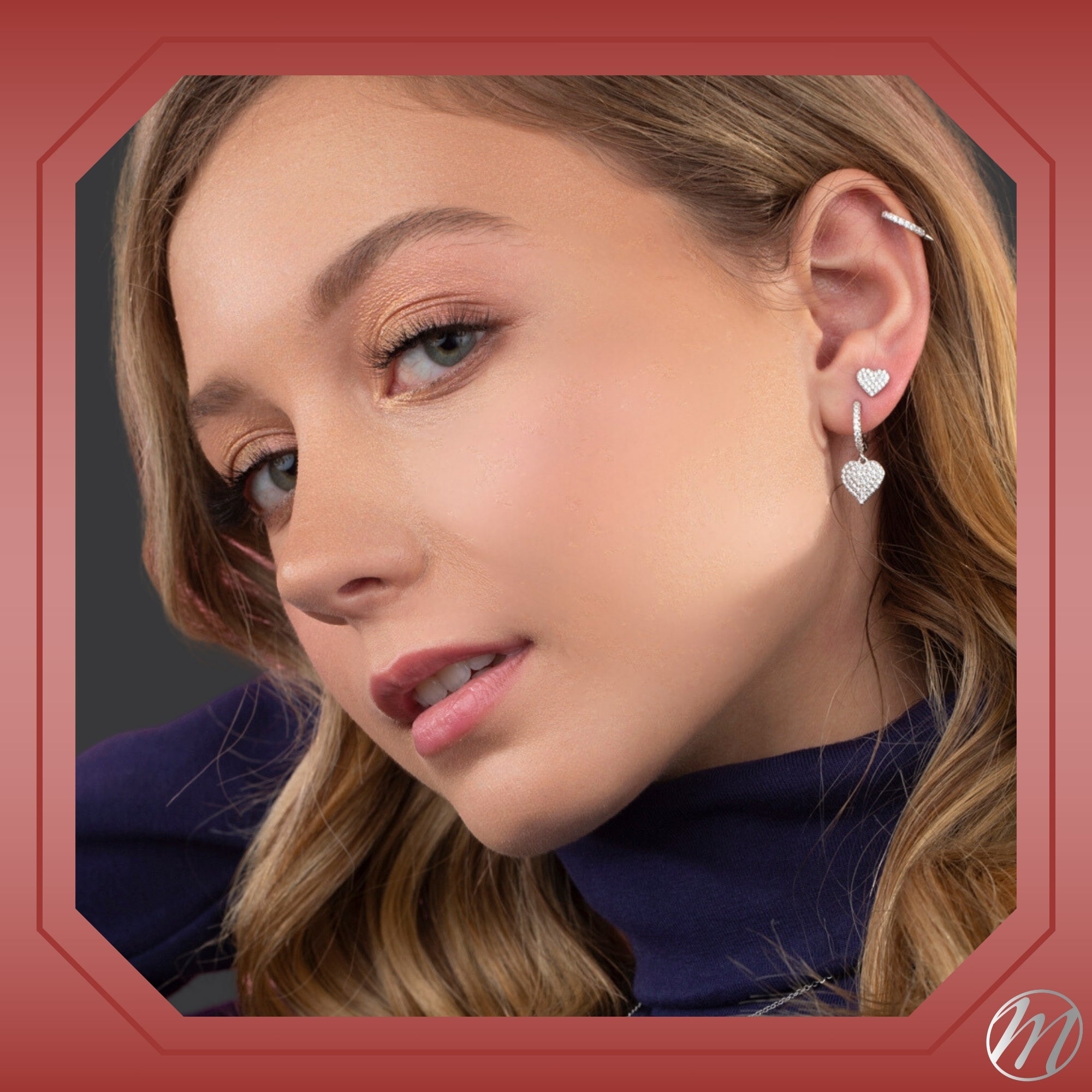 Sterling Silver 925 Small Flat Pave CZ Heart Stud Post Earrings
