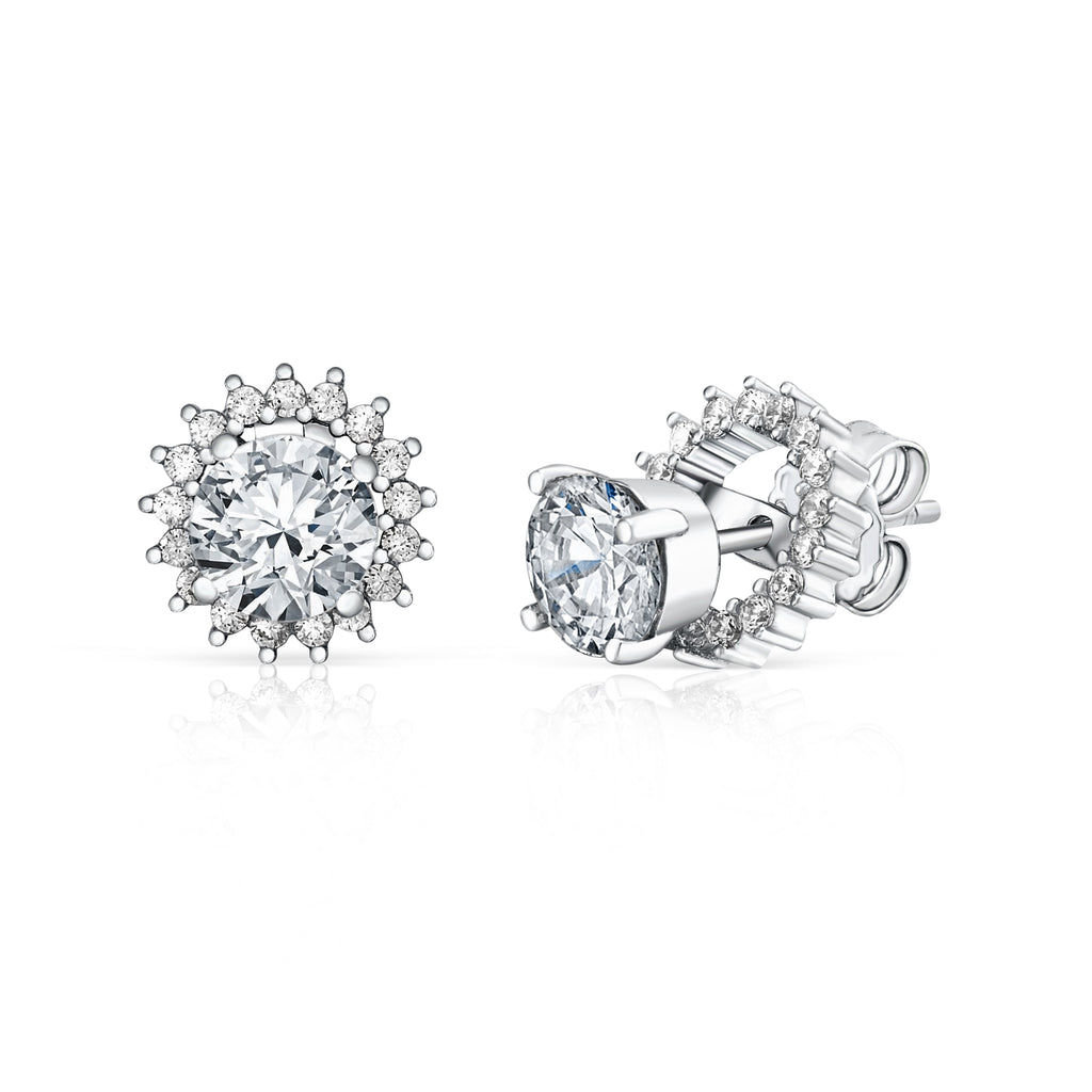 MASSETE Sterling Silver 925 Halo Stud Post Earrings with Removeable Jacket
