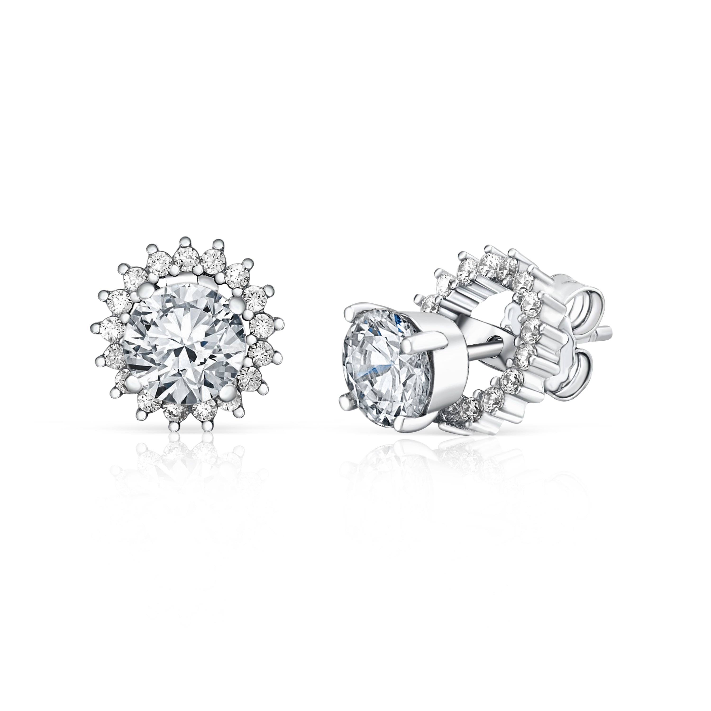 MASSETE Sterling Silver 925 Halo Stud Post Earrings with Removeable Jacket