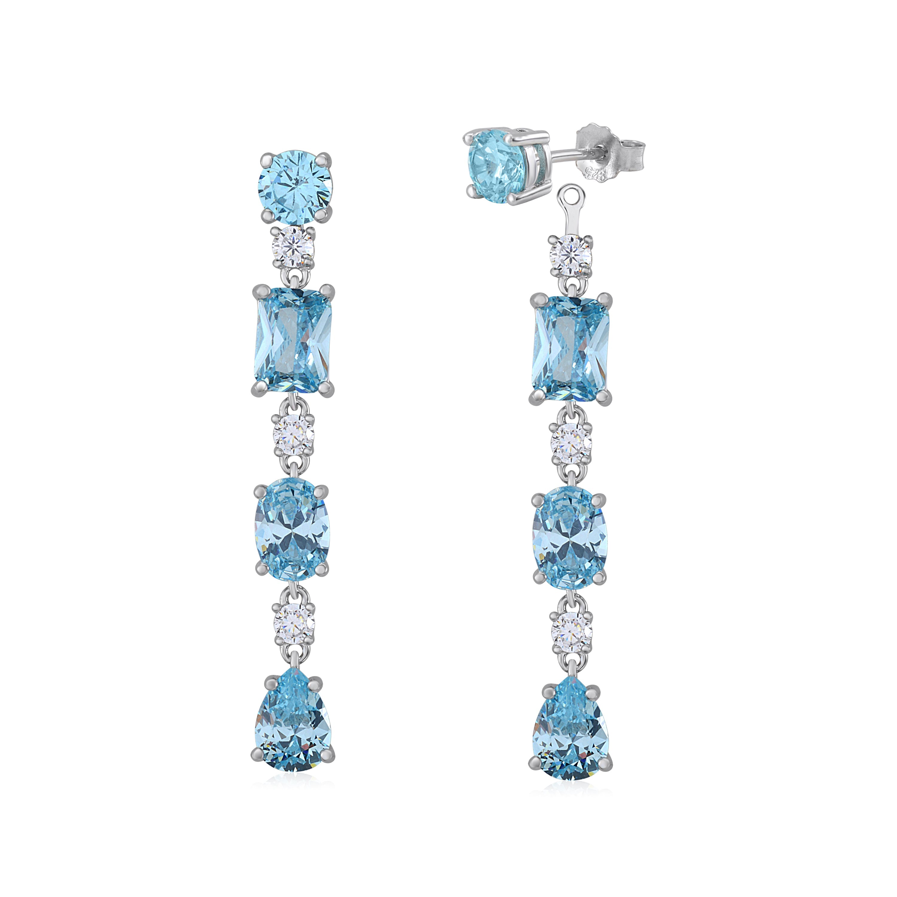 MASSETE Sterling Silver 925 Long Drop Dangle Post Earrings with Removeable Stud