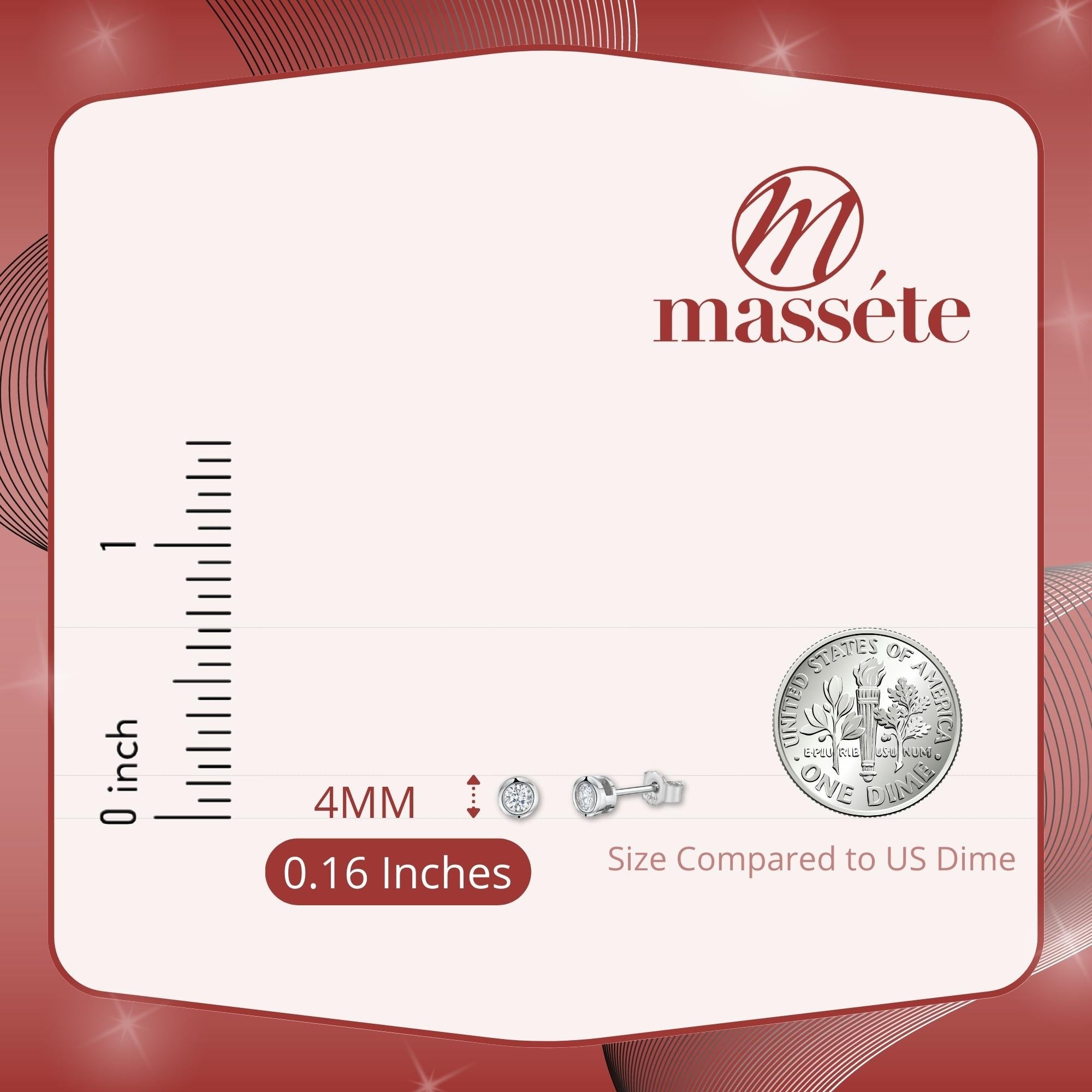 MASSETE Sterling Silver 925 Simulated Diamond Stud Post Earrings Bezel Set