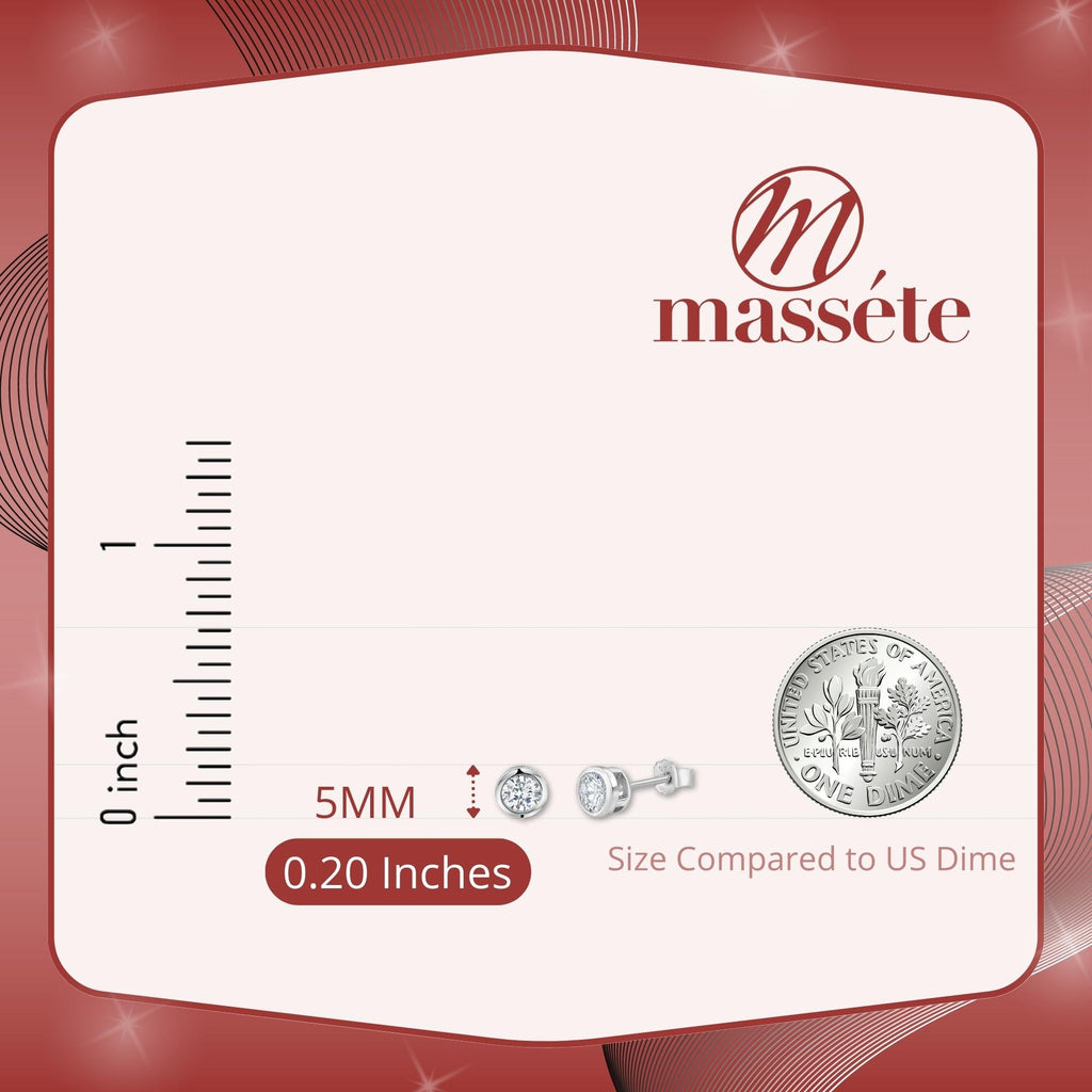 MASSETE Sterling Silver 925 Simulated Diamond Stud Post Earrings Bezel Set