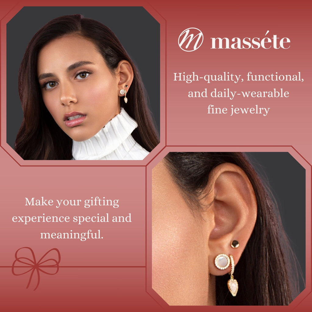 Sterling Silver Disc Stud Earrings Mother of Pearl Simulated Diamonds 10mm