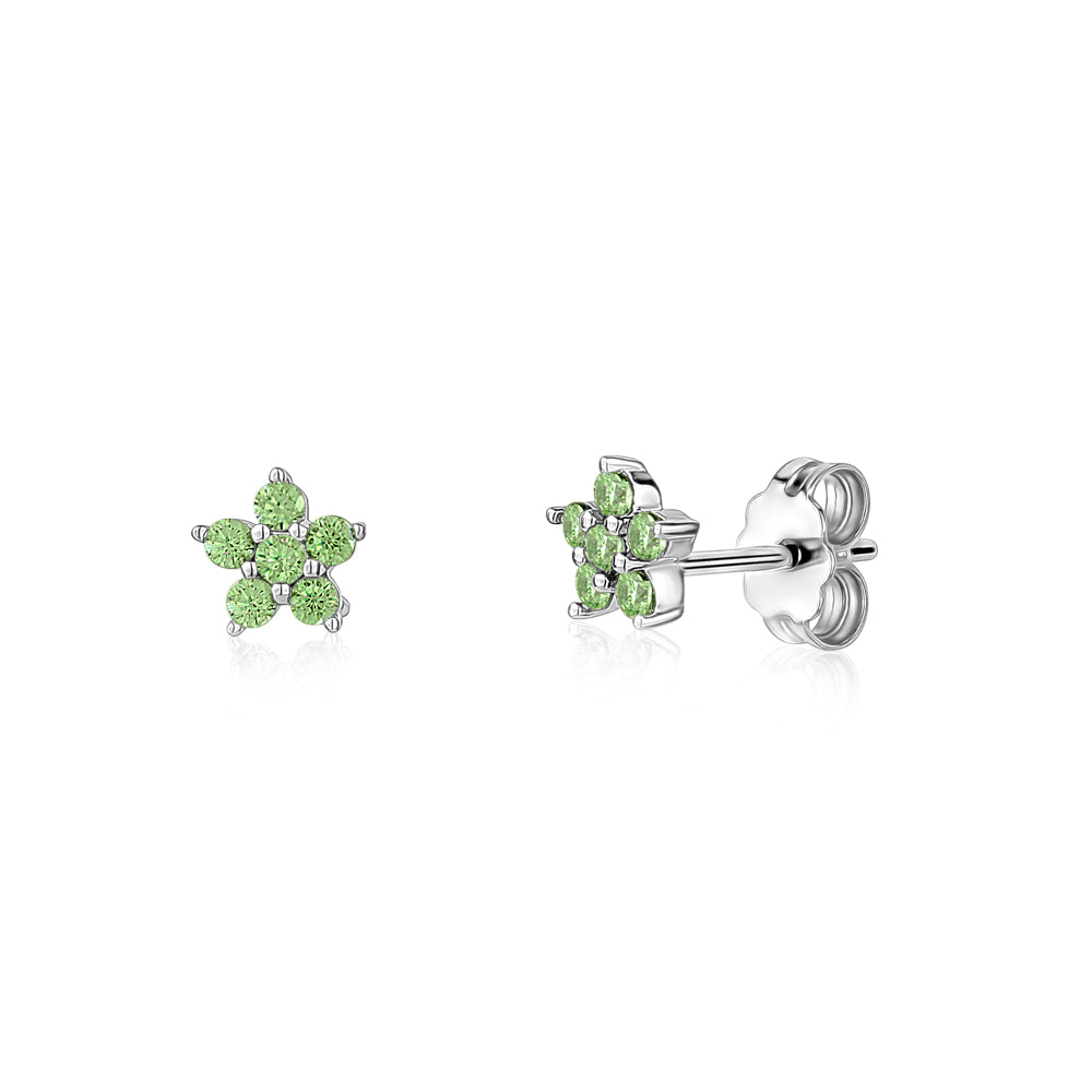 Sterling Silver Small Flower Stud Earrings Simulated Birthstone 6mm | Choose from 12 Colors