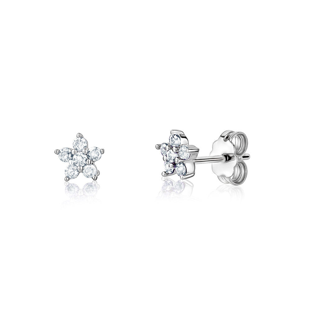 Sterling Silver Small Flower Stud Earrings Simulated Birthstone 6mm | Choose from 12 Colors
