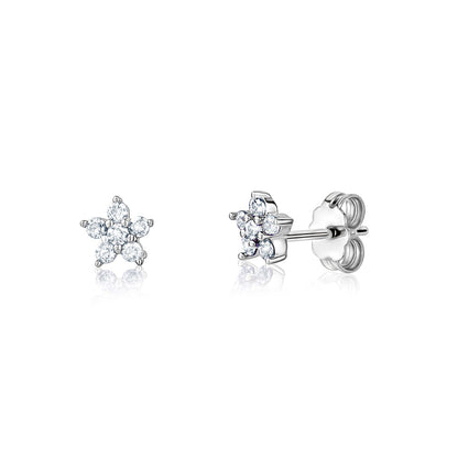 Sterling Silver Small Flower Stud Earrings Simulated Birthstone 6mm | Choose from 12 Colors