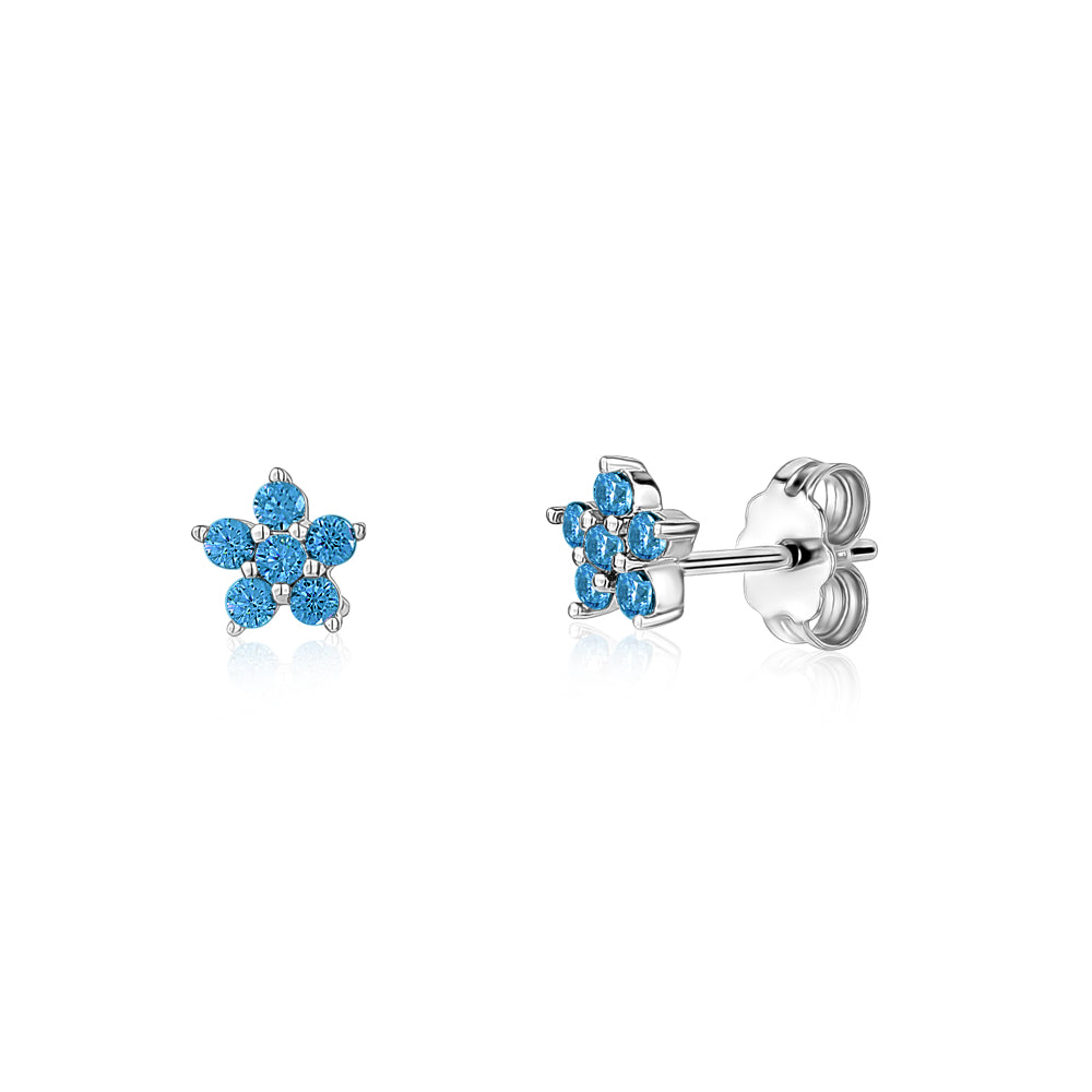 Sterling Silver Small Flower Stud Earrings Simulated Birthstone 6mm | Choose from 12 Colors