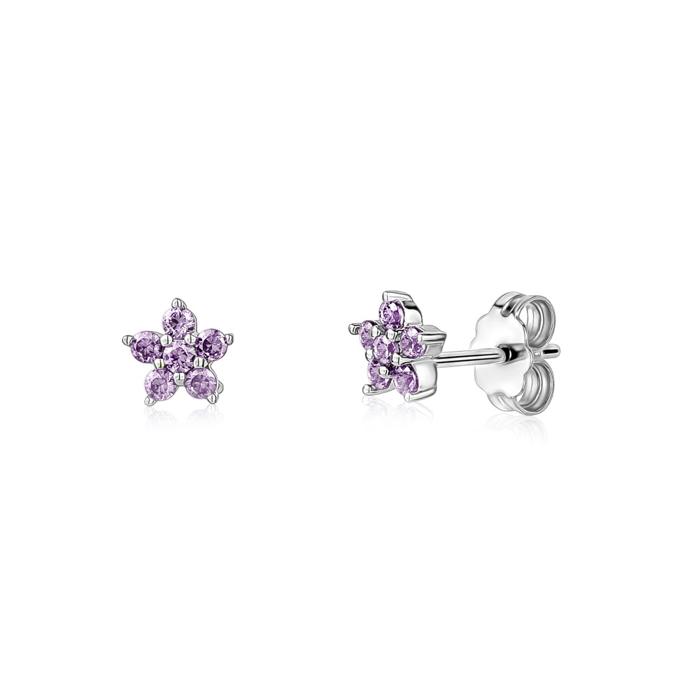 Sterling Silver Small Flower Stud Earrings Simulated Birthstone 6mm | Choose from 12 Colors