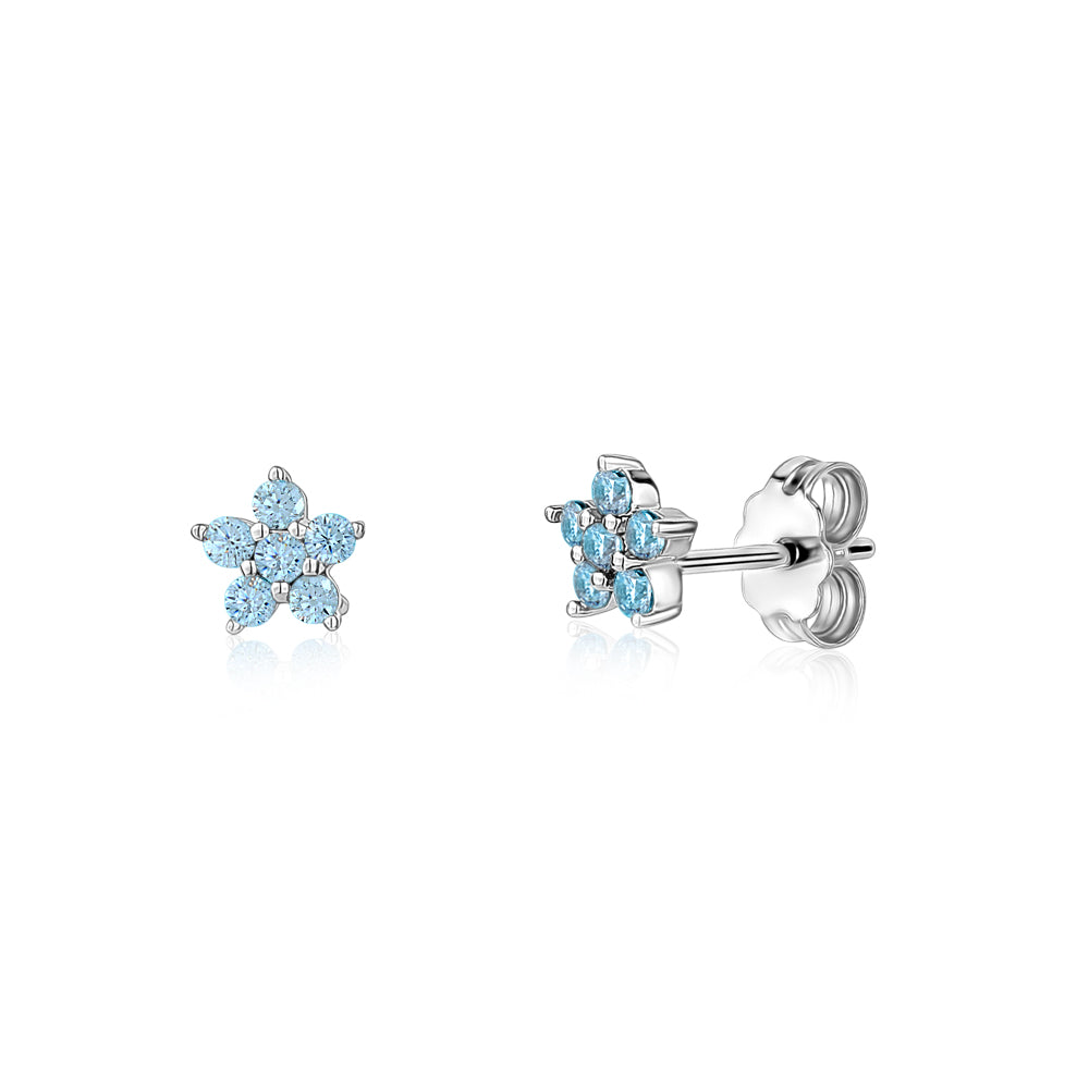 Sterling Silver Small Flower Stud Earrings Simulated Birthstone 6mm | Choose from 12 Colors