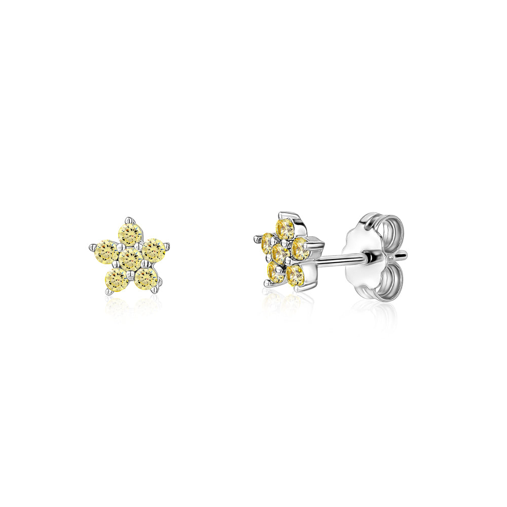 Sterling Silver Small Flower Stud Earrings Simulated Birthstone 6mm | Choose from 12 Colors