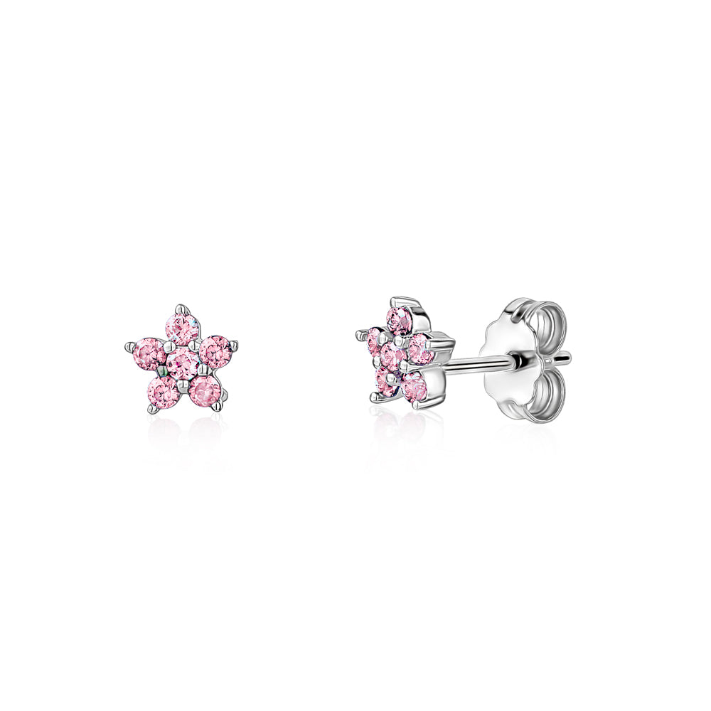 Sterling Silver Small Flower Stud Earrings Simulated Birthstone 6mm | Choose from 12 Colors