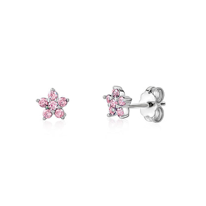 Sterling Silver Small Flower Stud Earrings Simulated Birthstone 6mm | Choose from 12 Colors