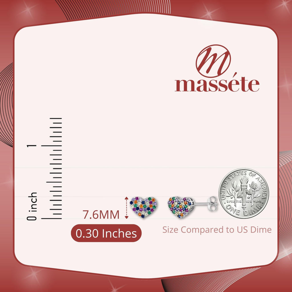 Sterling Silver Heart Stud Earrings Multi Color for Girls 8mm