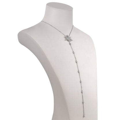 Sterling Silver Long Y Necklace Lucky North Star Lariat Style with Pave Simulated Diamonds 16"