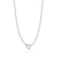 MASSETE White Round Freshwater Cultured Pearl Necklace for Women Sterling Silver Heart Clasp 6.5mm 18"