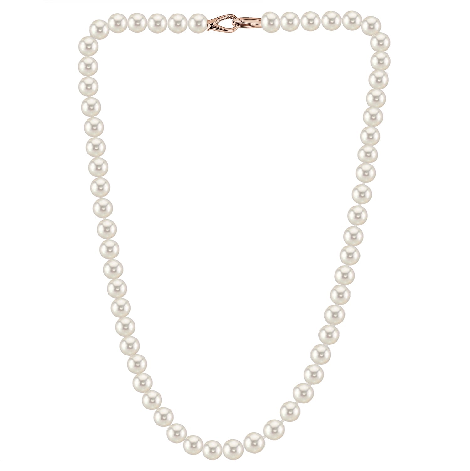 MASSETE White Round Freshwater Cultured Pearl Necklace for Women Sterling Silver Lobster Clasp Modern 6.5mm 18"
