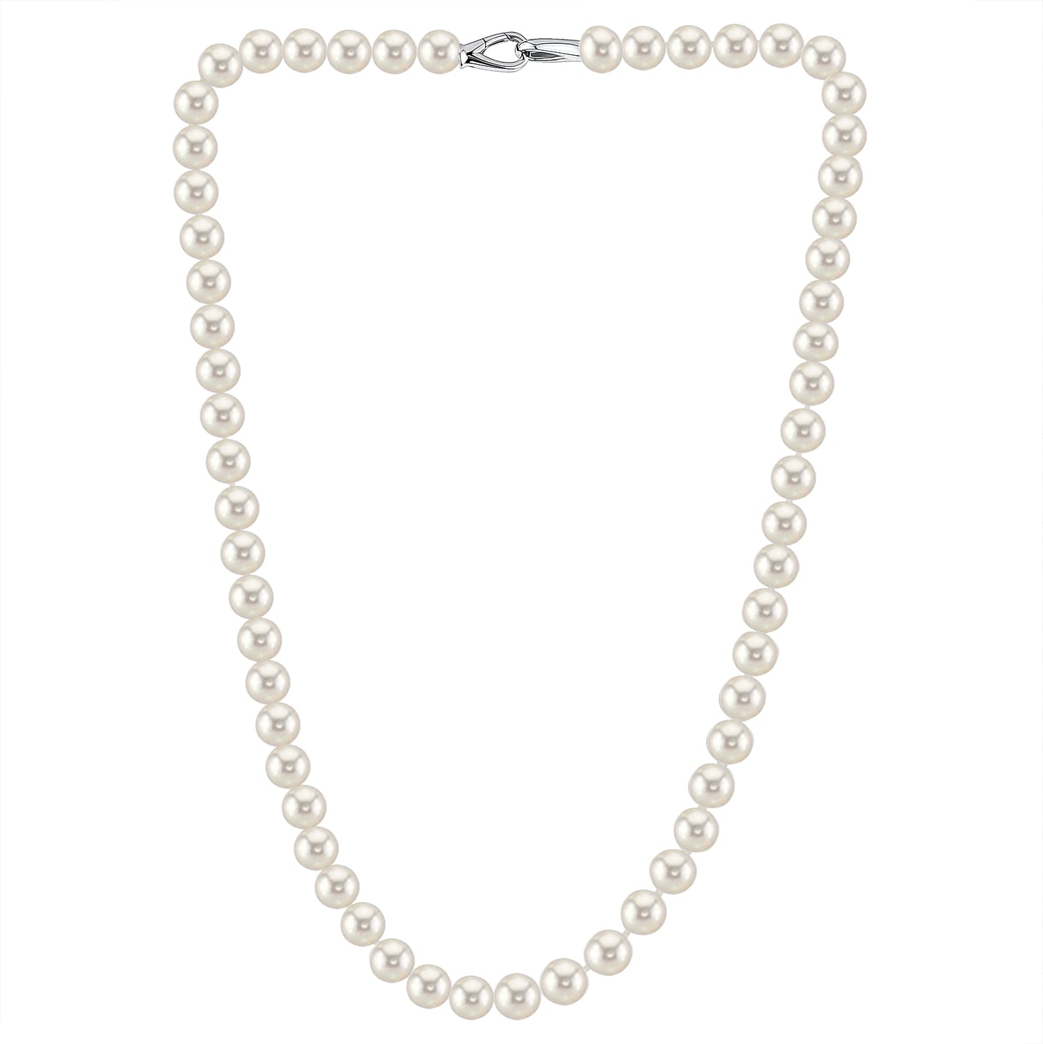 MASSETE White Round Freshwater Cultured Pearl Necklace for Women Sterling Silver Lobster Clasp Modern 6.5mm 18"