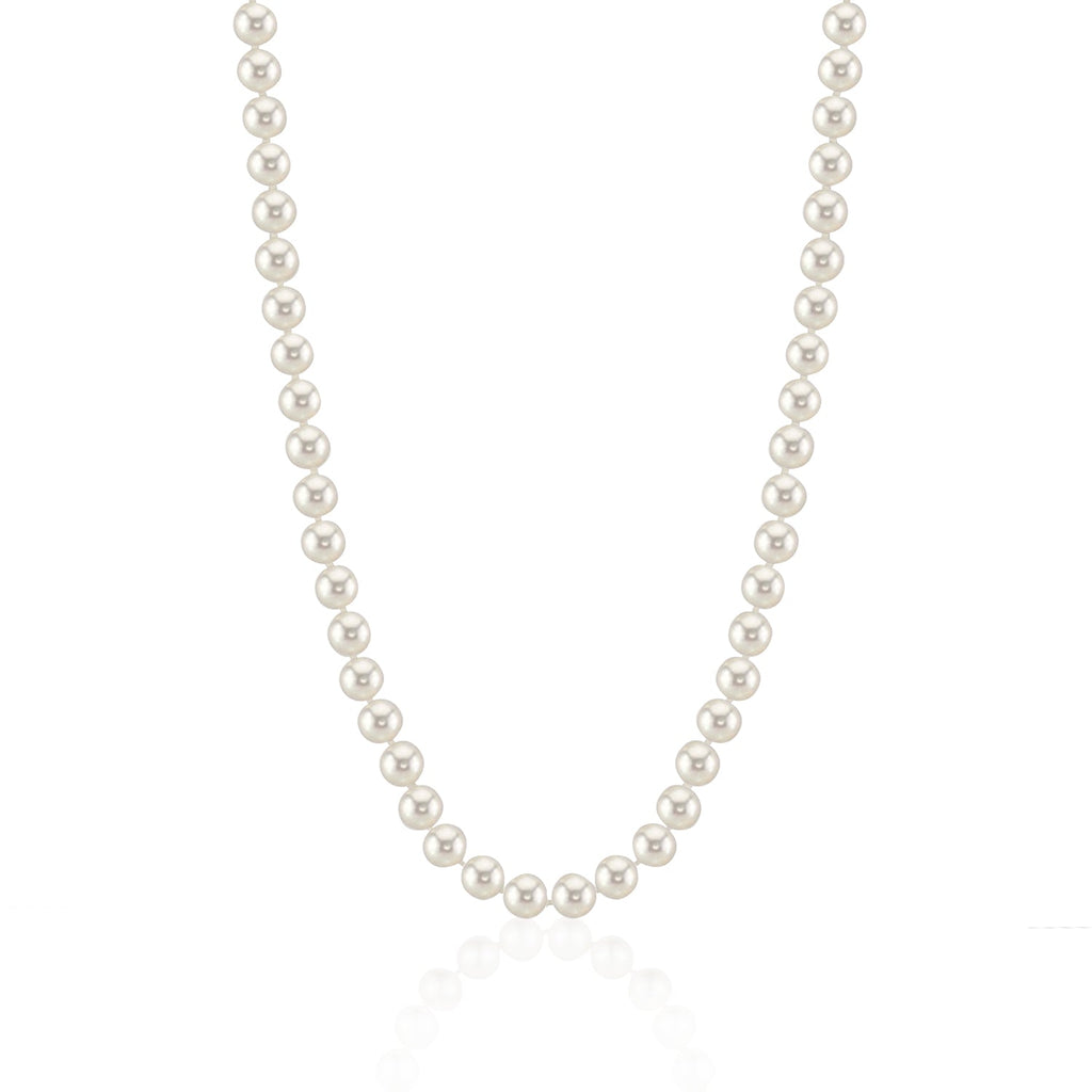 MASSETE White Round Freshwater Cultured Pearl Necklace for Women Sterling Silver Lobster Clasp Modern 6.5mm 18"