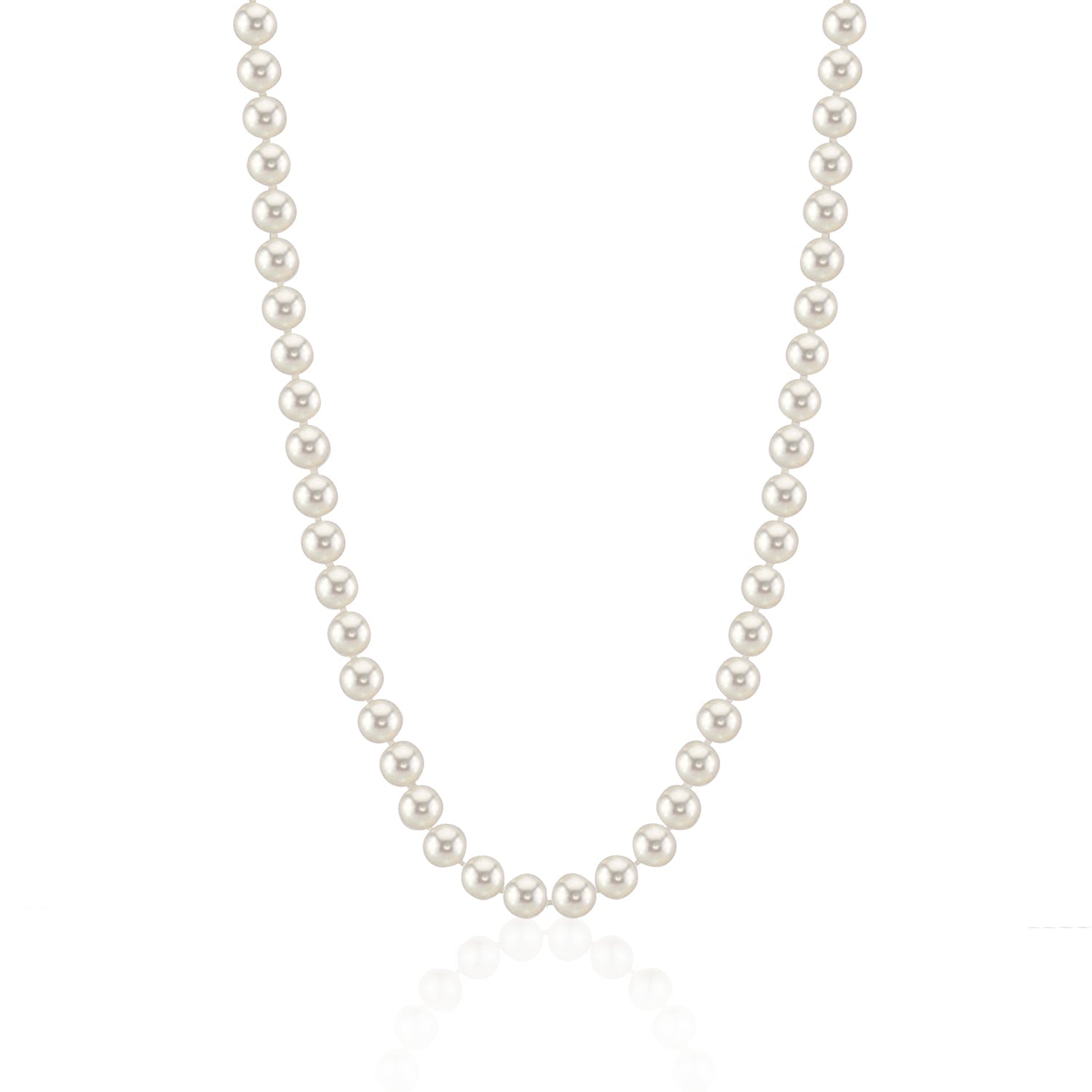 MASSETE White Round Freshwater Cultured Pearl Necklace for Women Sterling Silver Lobster Clasp Modern 6.5mm 18"