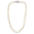 MASSETE White Small Round Freshwater Cultured Pearl Triple Strand Necklace for Women Sterling Silver Double Heart Clasp 2.5mm 18"